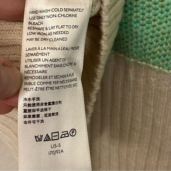 Free People Cassidy Off Shoulder open Knit Sweater kelle green Stripe linen S - Picture 7 of 9